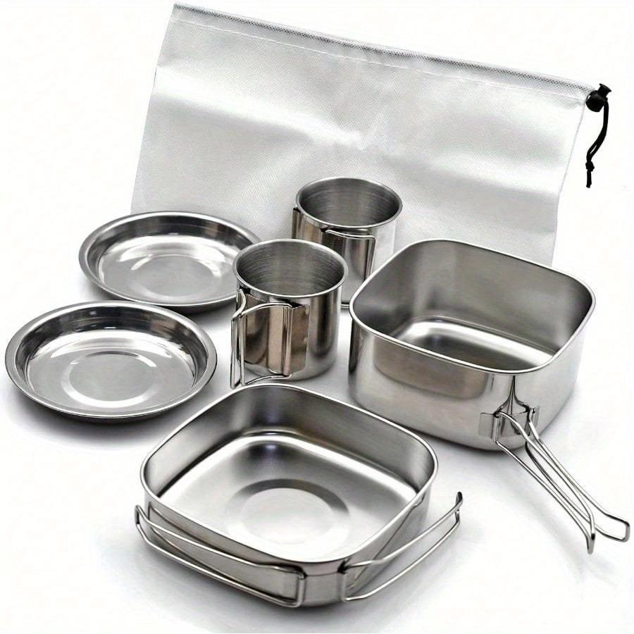 Backpacking Camping Cookware Mini Picnic Camping Cooking Mess Kit, Stainless Steel Pots Pan Plates Set for Hiking, Backpacking, Bushcraft and Picnic,