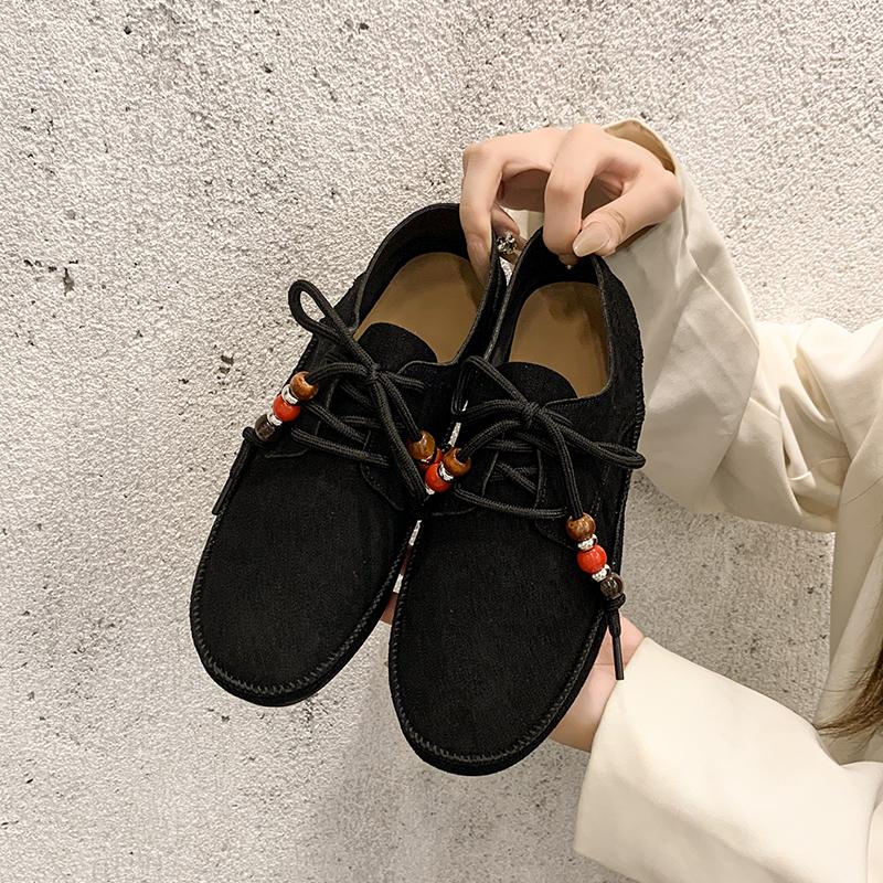 

Модные женские одинарные туфли 2025 Весенне-осенний стиль Нескользящие На шнуровке Легкие Слипоны Лоферы 35 чёрный