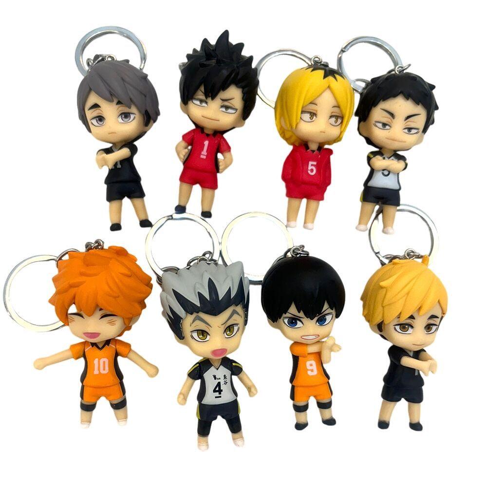 8ks/Sada Anime Haikyu Klíčenka s figurkou Kenma Kozume Shoyo Hinata Verze Přívěsek na tašku Loutkavolejbalový Junior Klíčenka Hračky Dárek Q Kulatá Senzorická