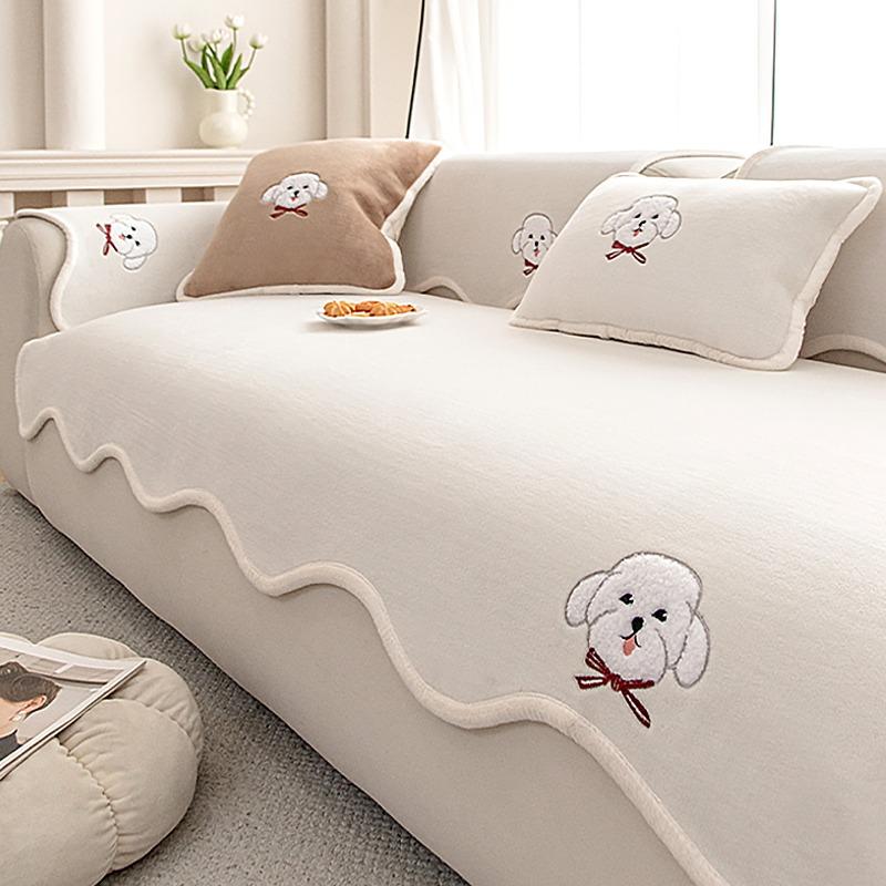 Thickened Sofa Cover Fabric For Autumn And Winter New Fixed Anti Slip One-Piece Straight Row Sofa Cushion Cover Soft And Warm