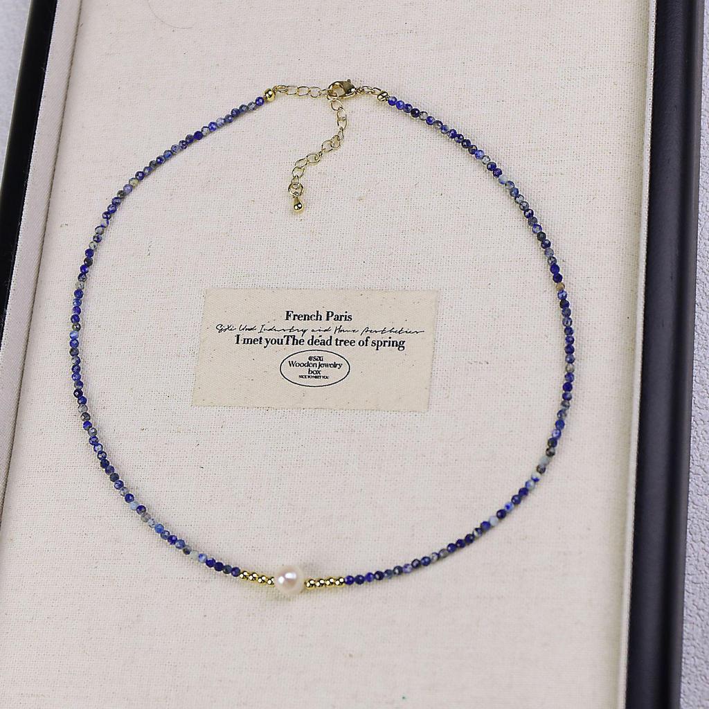 Women's Light Luxury Lapis Lazuli & Freshwater Pearl Necklace – Elegant, Simple, & Fashionable Clavicle Chain