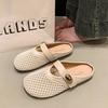 Flat-bottomed French bag head, half slippers, outer wear women's shoes, spring and summer 2025 new mesh breathable and comfortable soft-soled sandals