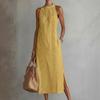 Vestito estivo da donna senza maniche con girocollo, tunica, vestito canotta, casual, ampio, boho, da spiaggia, con spacco laterale, abito estivo