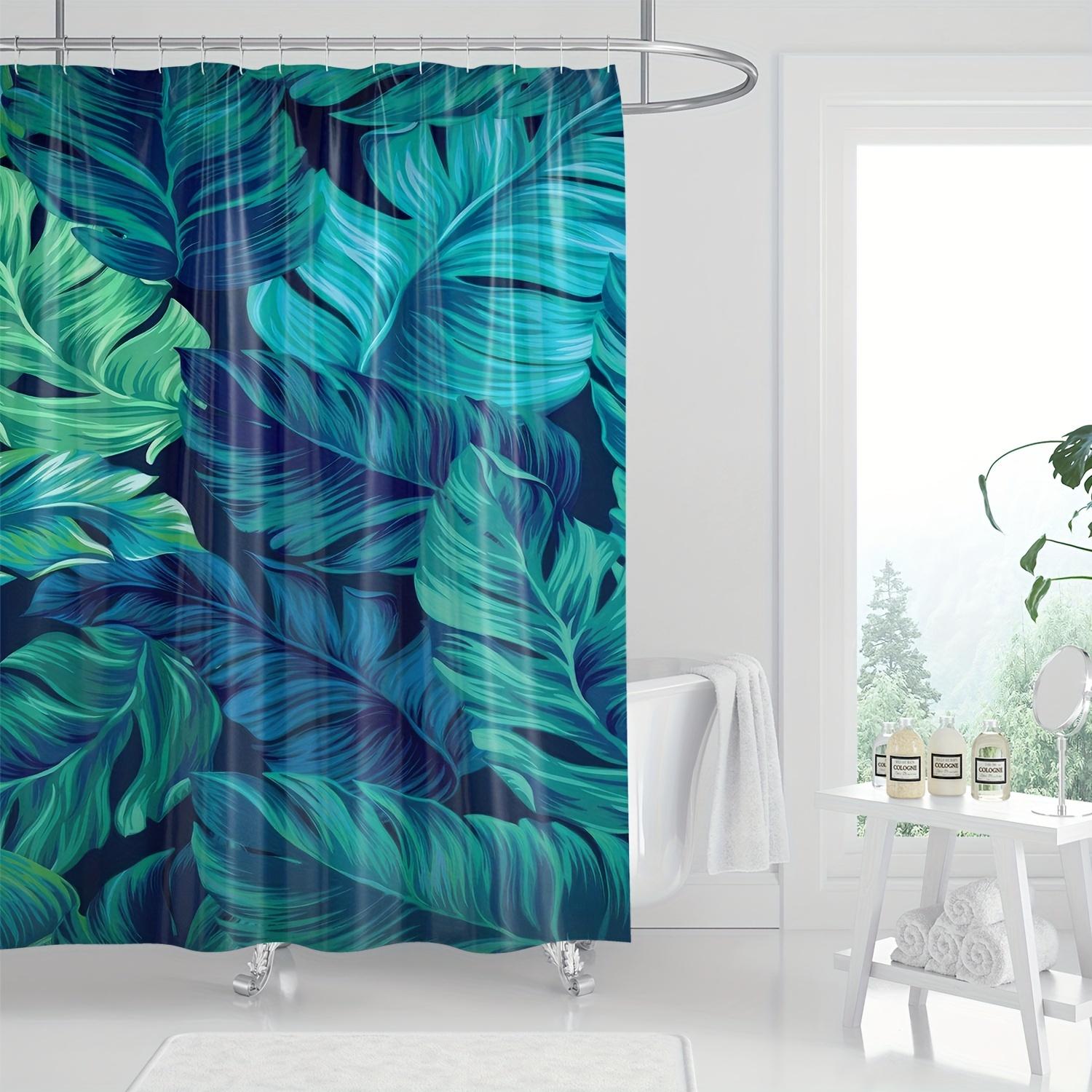 

Шторка для душа с тропическим принтом листьев - Ярко-зеленая и синяя, Полиэстер, Можно стирать в машине, В комплекте крючки, Для использования в любое время года W90xH180cm