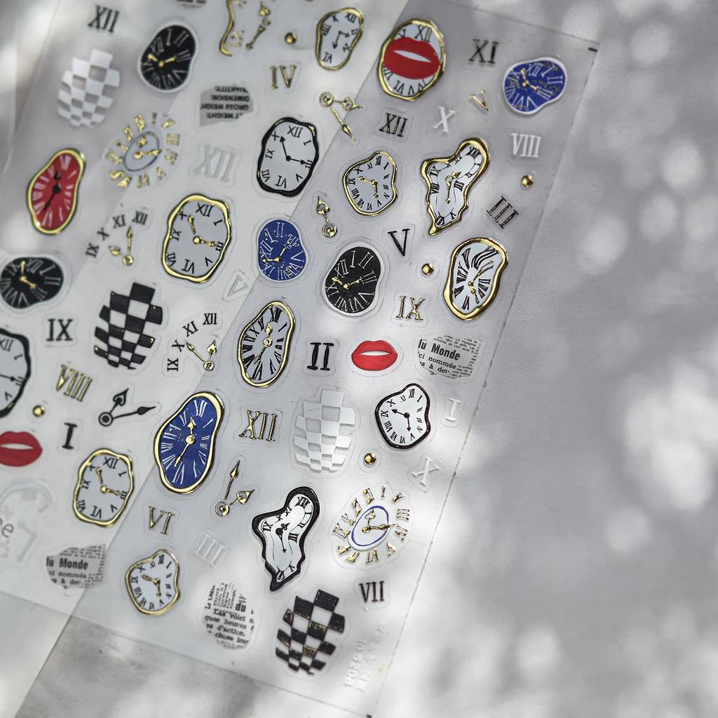 Abstract Silver 5D Nail Art Sticker Elegant French Curve Asymmetric Line Fragments Modern Artistic Self Adhesive Manicure Decal