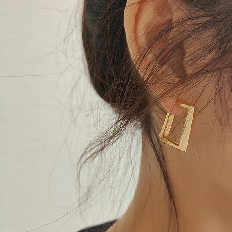 Gold Geometric Metal Square Curve Dangle Earring for Women Punk Temperament Jewelry Christmas Gift