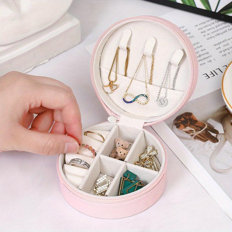 Portable Round Jewelry Box Necklaces Earrings Rings Jewelry Organizer Display Travel Jewelry Case Boxes Pu Leather Storage Box