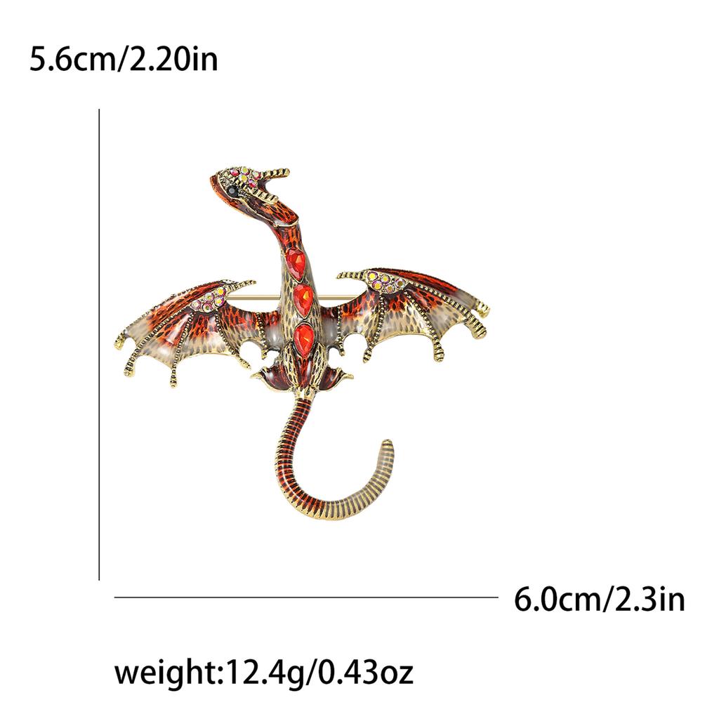 Enamel Dragon Brooches for Women Unisex Rhinestone Necklace Flying Dragon Pins Banquet Party Backpack Gifts Jewelry Accessories