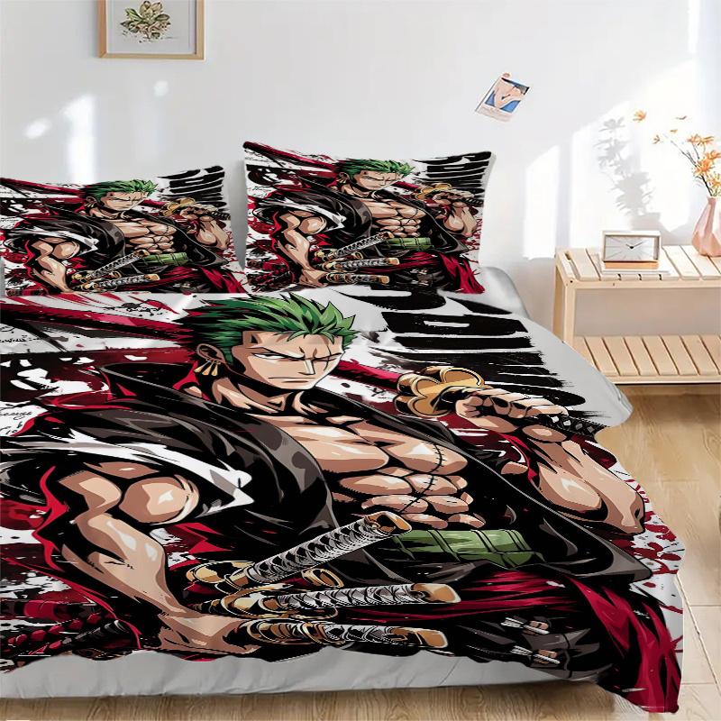 3pcs Roronoa Zoro's Epic Battle Bedding Set Includes Comfortable Bedding with Stylish Design for Bedroom,  H071