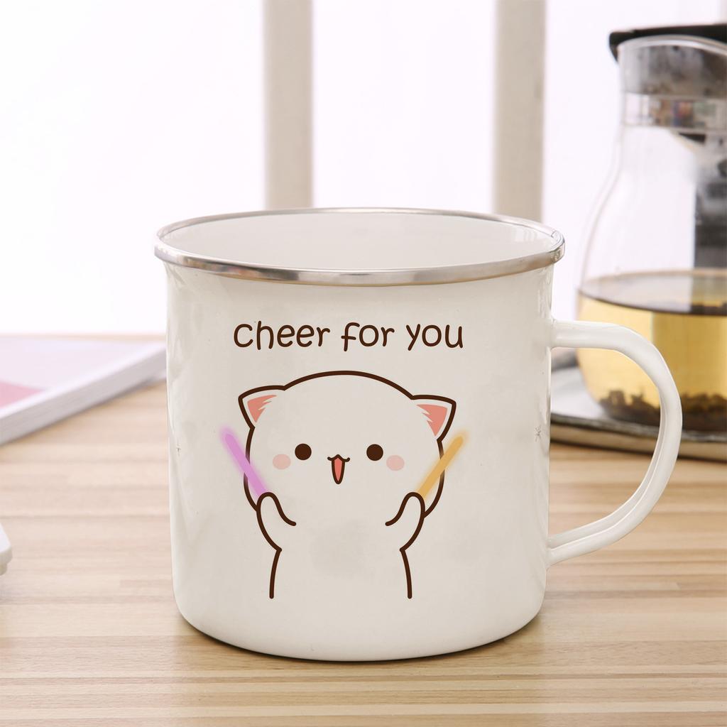 Peach and Goma Cat Enamel Coffee Tea Cup Cute Animal Breakfast Dessert Milk Water Cup Couple Gift