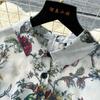 French Vintage Print Lapel Dress Women's Short Sleeve Floral Print High Waist Belt Office Lady Maxi Clothing Female