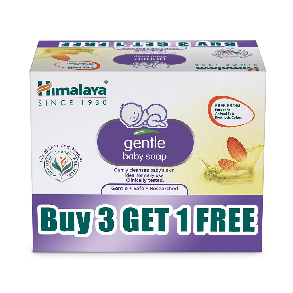 Himalaya Gentle Baby Soap 75g X4 Pack Natural Moisturizing Cleanser for Soft Skin