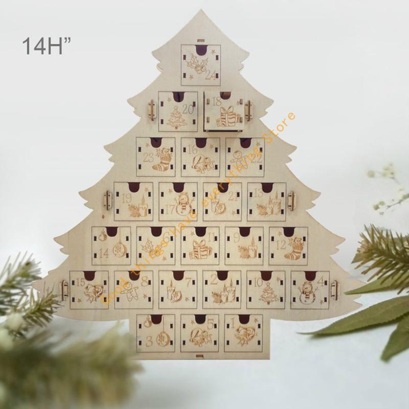 

Christmas Trees Calendar Wooden Drawers Box Children Gift Festival Party Home Office Tabletop Decoration Storage 55KF CN