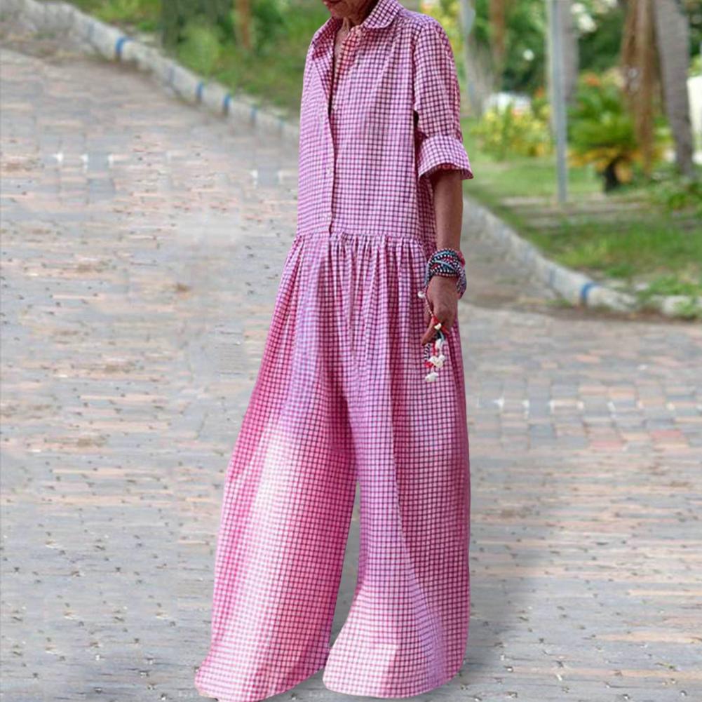 Tuta Lunga Estiva Cotone Lino Casual Tute Donna Strisce Ampia Maxi Tuta Abbigliamento Vacanze per Donne