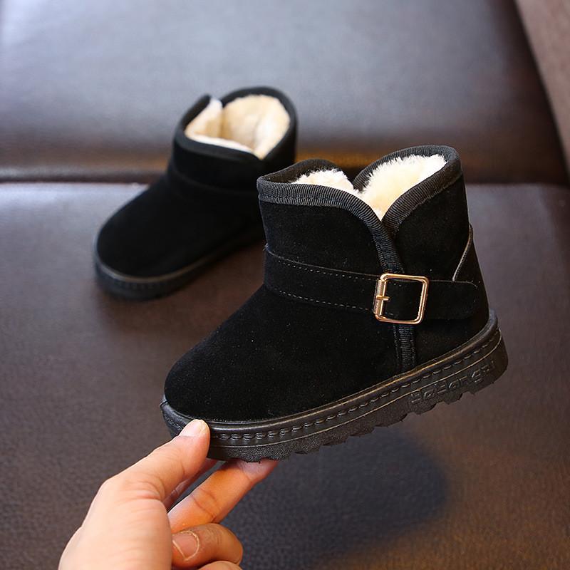 Luxury Children Fur Slippers Boot Retro Round Head Cotton Baby Girl Boy Winter Plush Warm Home Shoes Non-slip Kids Slipper
