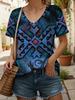 New Colorful Plaid Patchwork 3D Print T-Shirts Women's V-Neck Short Sleeve T Shirt Y2k Harajuku Tees Casual Tops Female Clothing