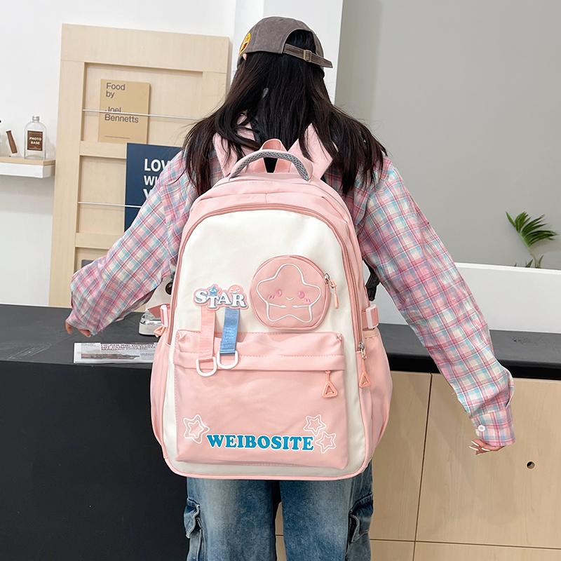 Women's Large Capacity Backpack Color Block Student Schoolbag Shoulder Bag