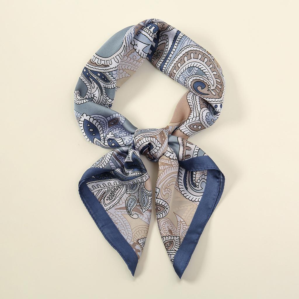 70cm Fashion Printed Square Scarf Blueness Summer Lightweight Head Cover Shawl With Adjustable Strap For Women Bag Accessories