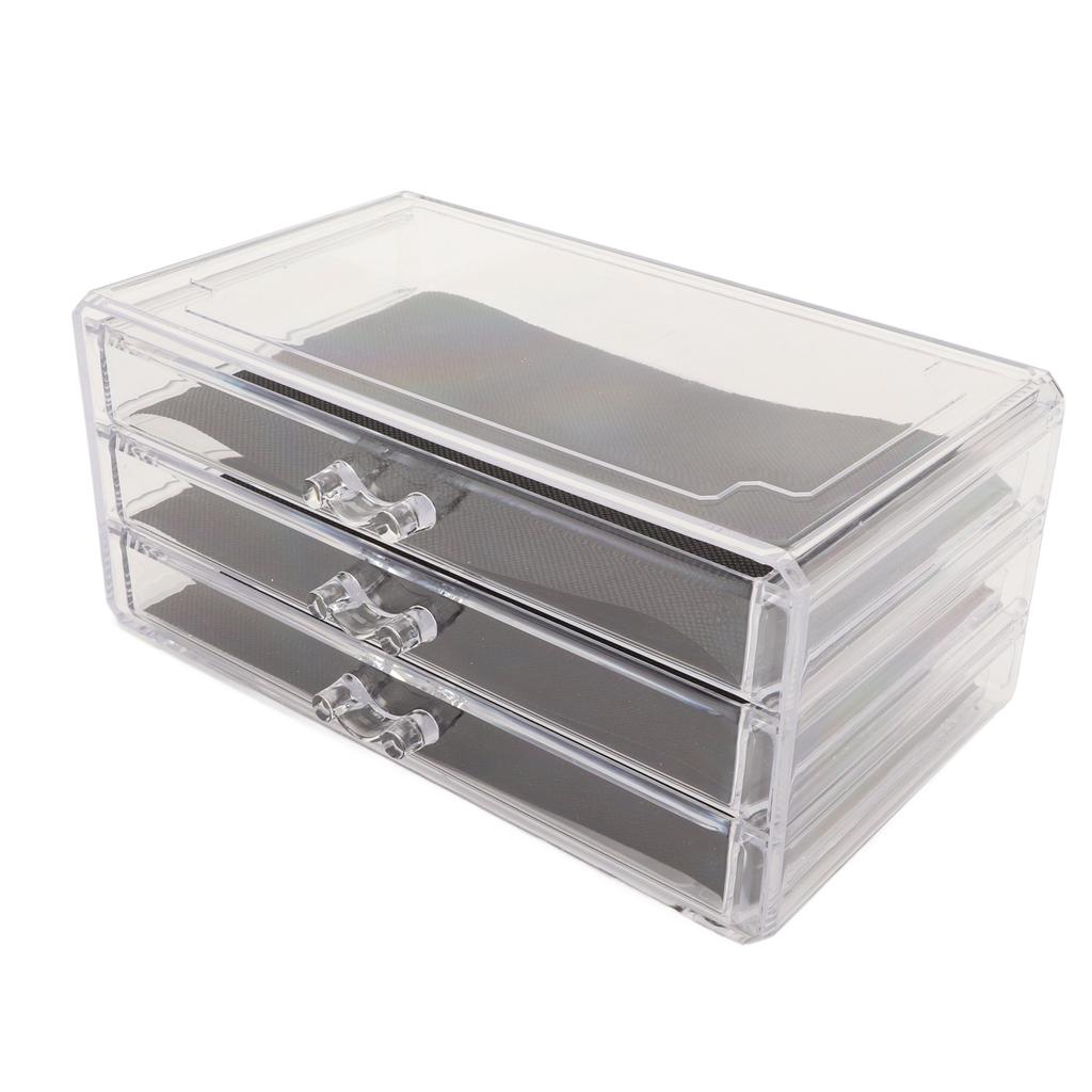Clear Acrylic 3 Drawer Transparent Dustproof Removable Black Mesh Pads Stackable Jewelry Organizer