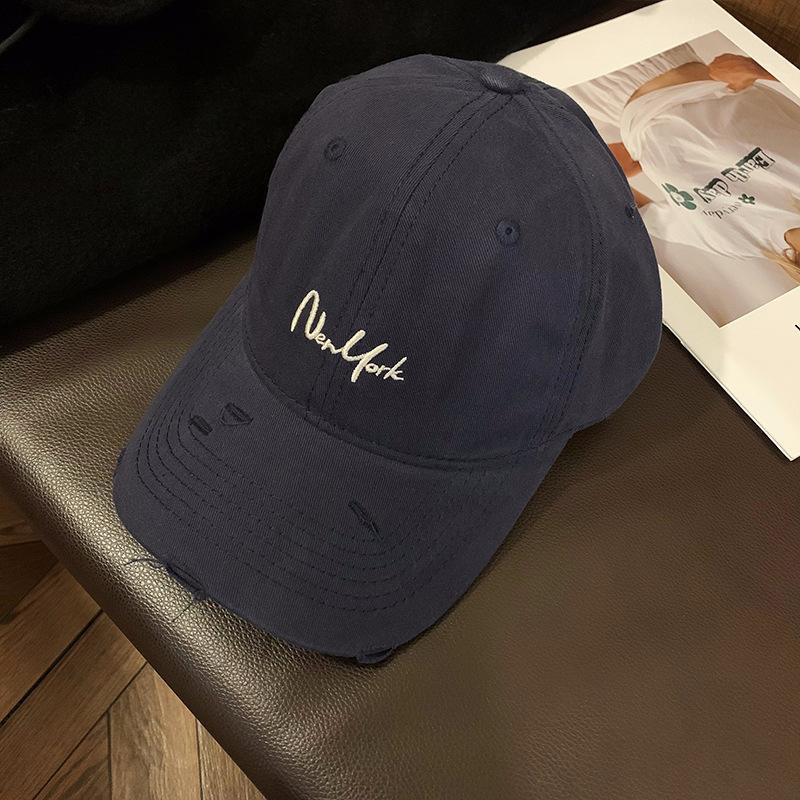 Distressed Perforated Duckbill Cap Cotton Baseball Cap Embroidery Adjustable Deep Fit Baseball Cap For Big Head Daily Hiking