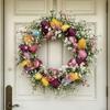 Easter Door Wreath 17 Inch Artificial Spring Flower Wreath Funny Front Door Decor for Home Entryway Yard Patio Farmhouse Party
