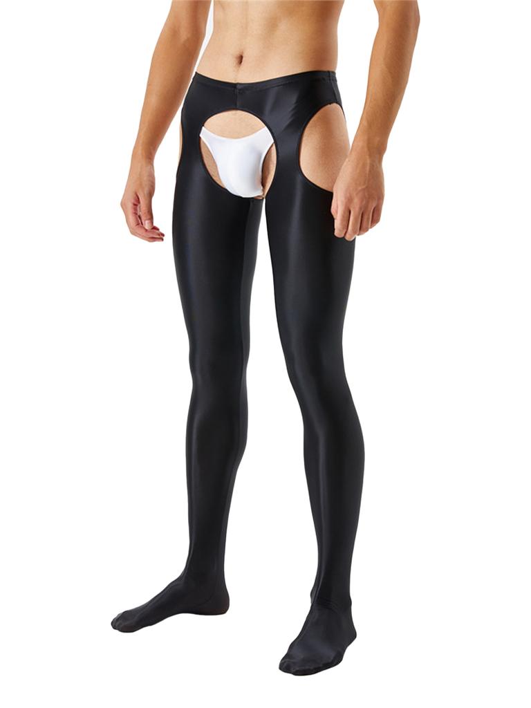 Collant Uomo con Taglio a Forcella Senza Cavallo Collant Lucidi a Vita Media Leggings