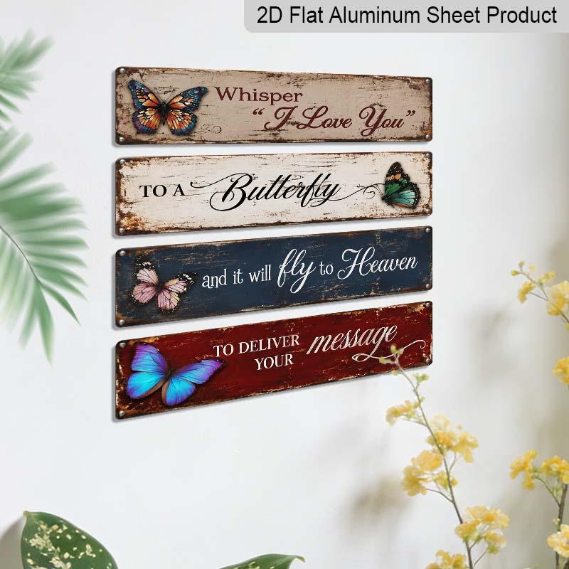 2D Flat 4Pair/Set Vintage Distressed Butterfly Bereavement Aluminium Decorative Sign, Heaven Message Sympathy Decorative Aluminum Plaque