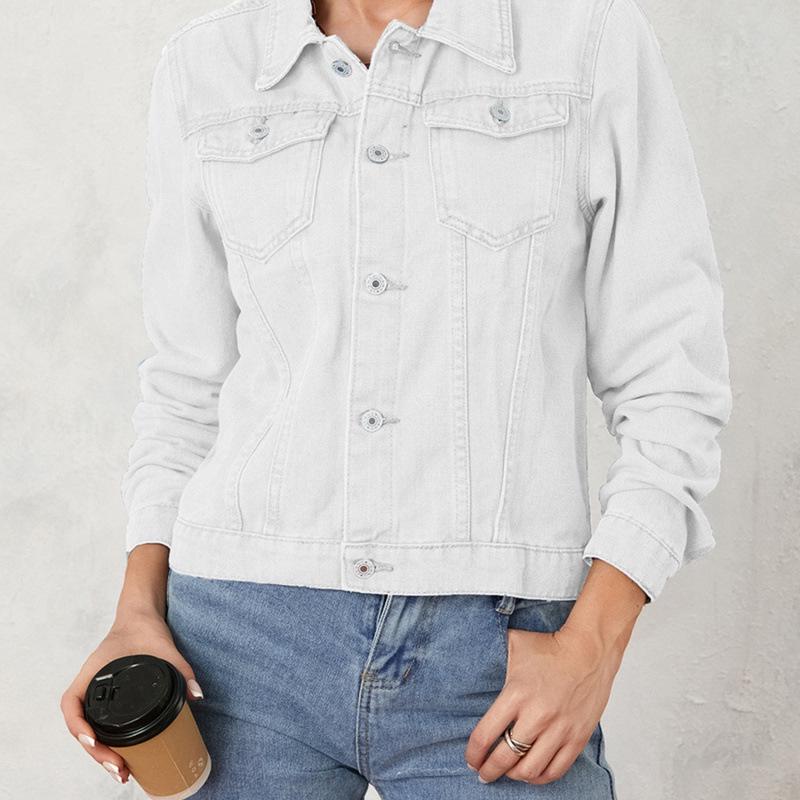 2025 Women s Retro Solid Color Denim Jacket: Casual Long Sleeve L