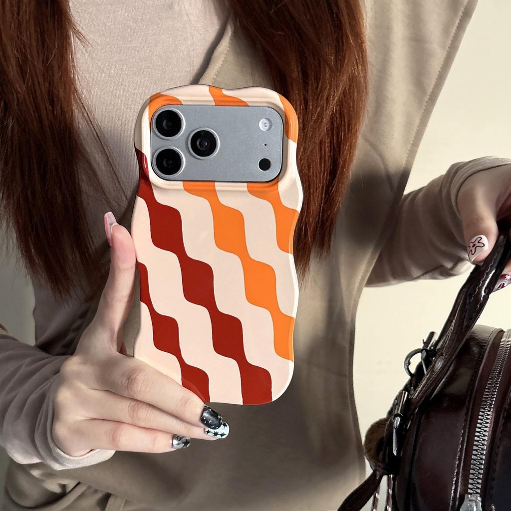 Wave Stripes Detachable 2 In 1 TPU+PC Hard Phone Case for iPhone 14 15 16 17 Pro Max Wave Edges Splicing Color Shockproof Cover