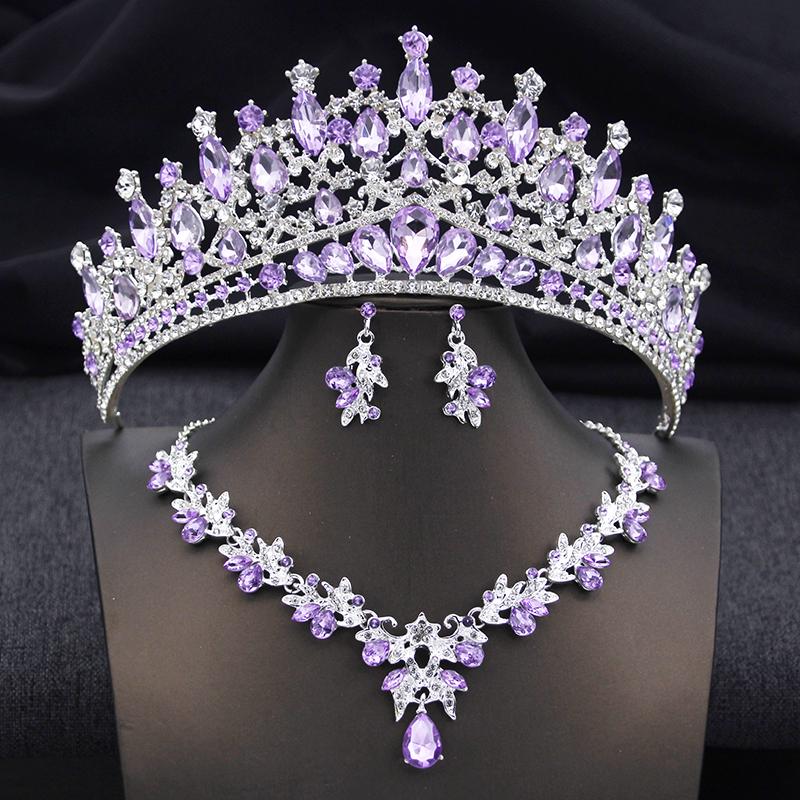 3 Pcs Wedding Crown Bridal Jewelry Sets for Women AB Tiaras and necklace earrings Prom Birthday Bride Tiaras and Crowns Set