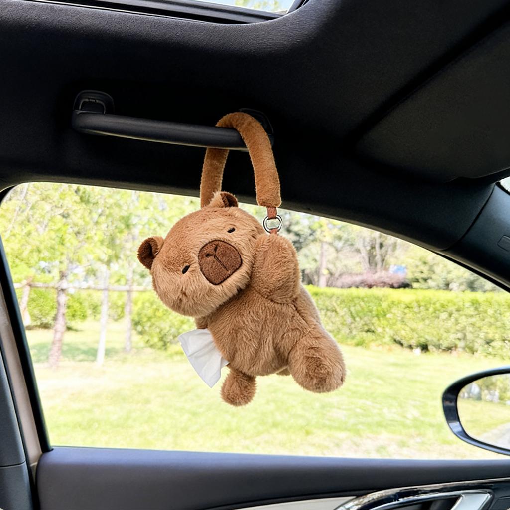Plush Car Tissue Box, Cute Cartoon Hanging Tissue Holder, Soft Doll Design Paper Bag For Auto Seat Back & Interior Decoration