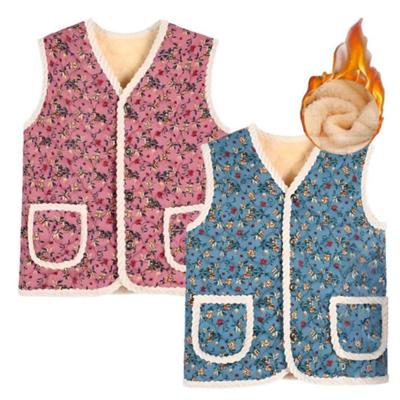 Gilet trapuntato in lana d'agnello stile nonna coreana Kimjang 1+1 Taglia grande Villaggio floreale Chic Blu e rosa