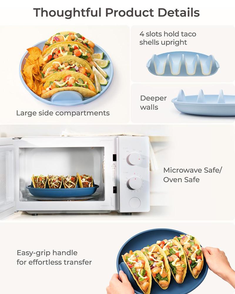 Silicone Taco Serving Tray Set of 2 Multi-Slot Non-Slip Holder for Soft Hard Tacos Dishwasher Safe Kitchen BBQ Versatile Plates