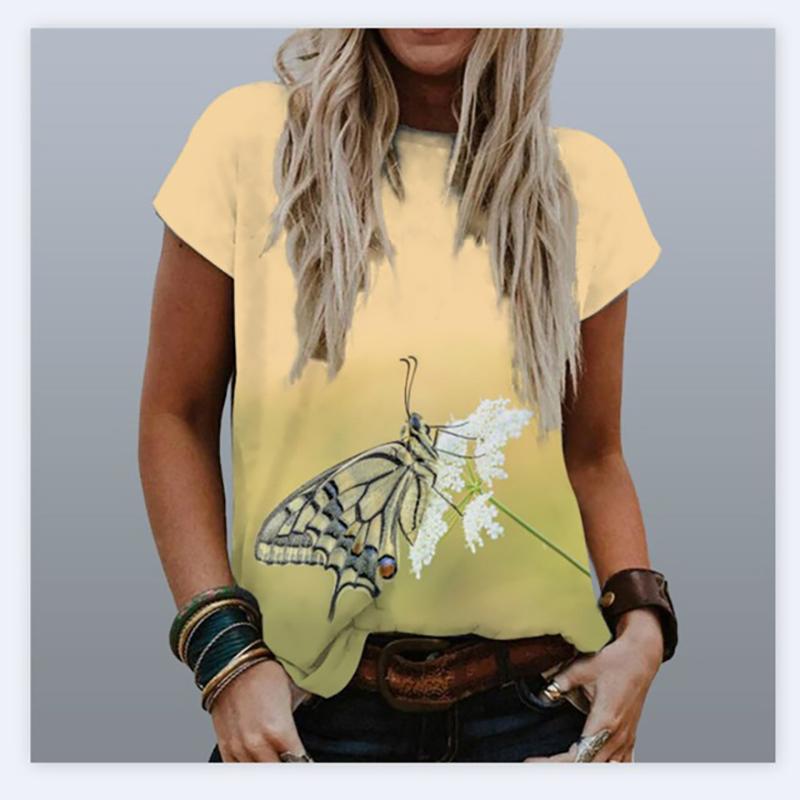 Summer T-Shirts Butterfly 3D Print Streetwear Women's Casual Fashion Oversized O-Neck T Shirt Female Girl Tops Tees Clothing