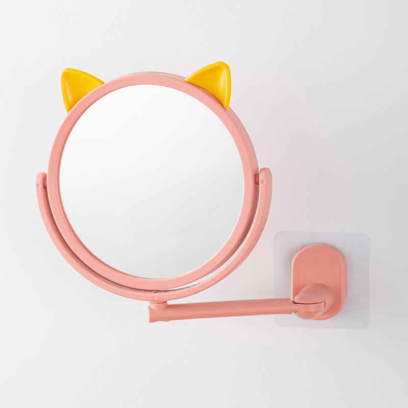 Nástěnné koupelnové zrcadlo bez vrtání, 360° otočné kosmetické zrcadlo, skládací rameno, výsuvné, toaletní, pro ženy