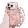 Pink butterfly mobile phone case is suitable for Apple 16 Pro feather yarn 15 with lanyard 14 spring 13 sets of iphone17 new.