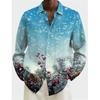 Men Button‑up Long Sleeve Shirt Festive Christmas‑snow‑village Art Motif Turn‑down Collar Year‑end Theme‑party Gathering Outfit