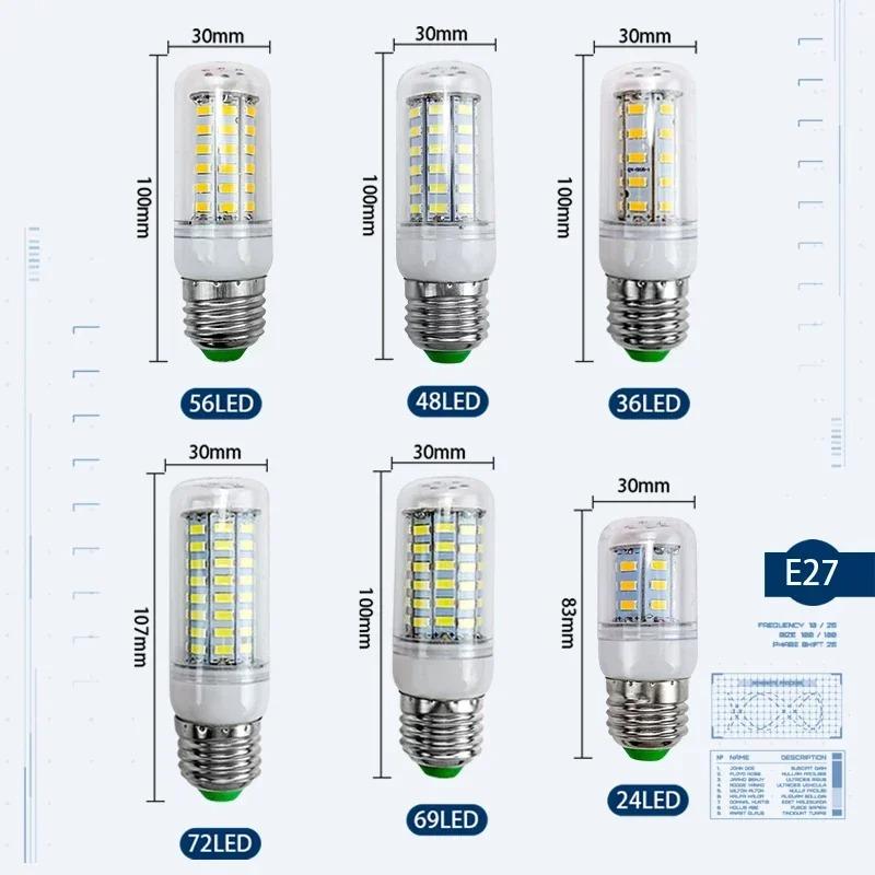 E27 E14 SMD5730 LED Corn Candle Bulb AC220V 24/36/48/56/69/72 LEDs Lampada Bombilla Chandelier Home Decor Light