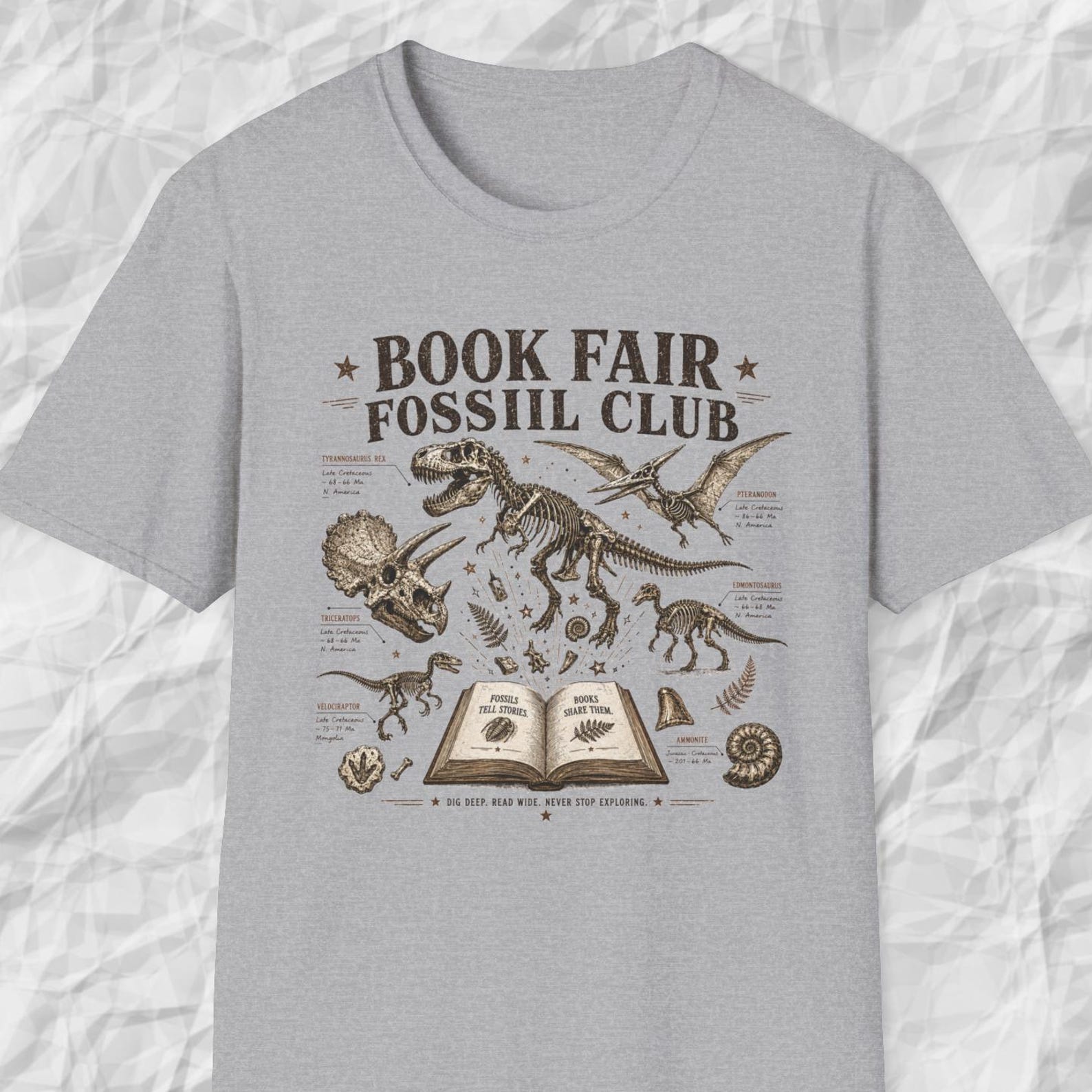 Book Fair Fossil Club Shirt, Dinosaur Reading Tee, Book Lover T shirt, Fossil Hunter Shirt, Reading Teacher Tee S