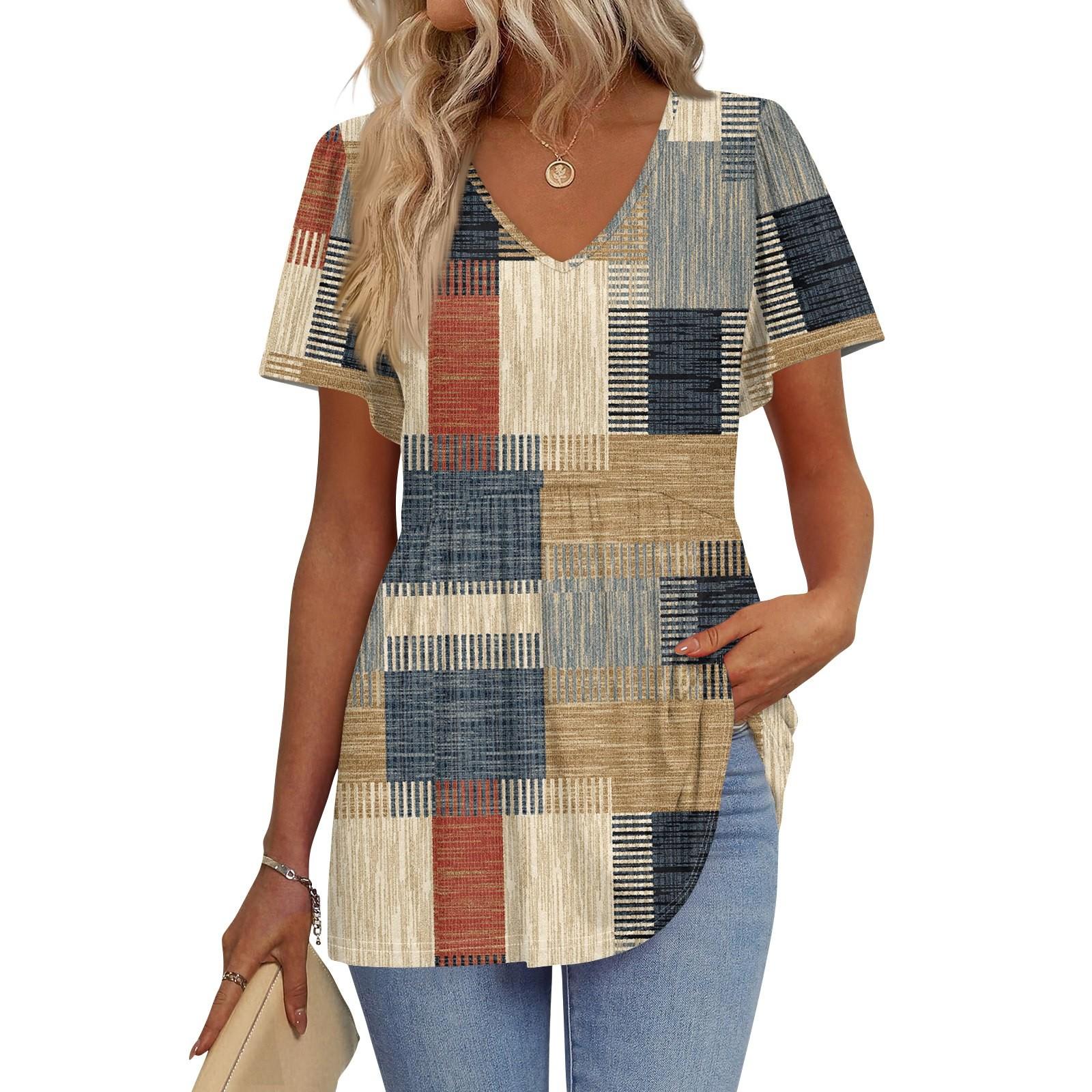 

Жіночі сорочки з короткими рукавами-рюшами, повсякденні вбрання, трендова футболка-топ L хакі