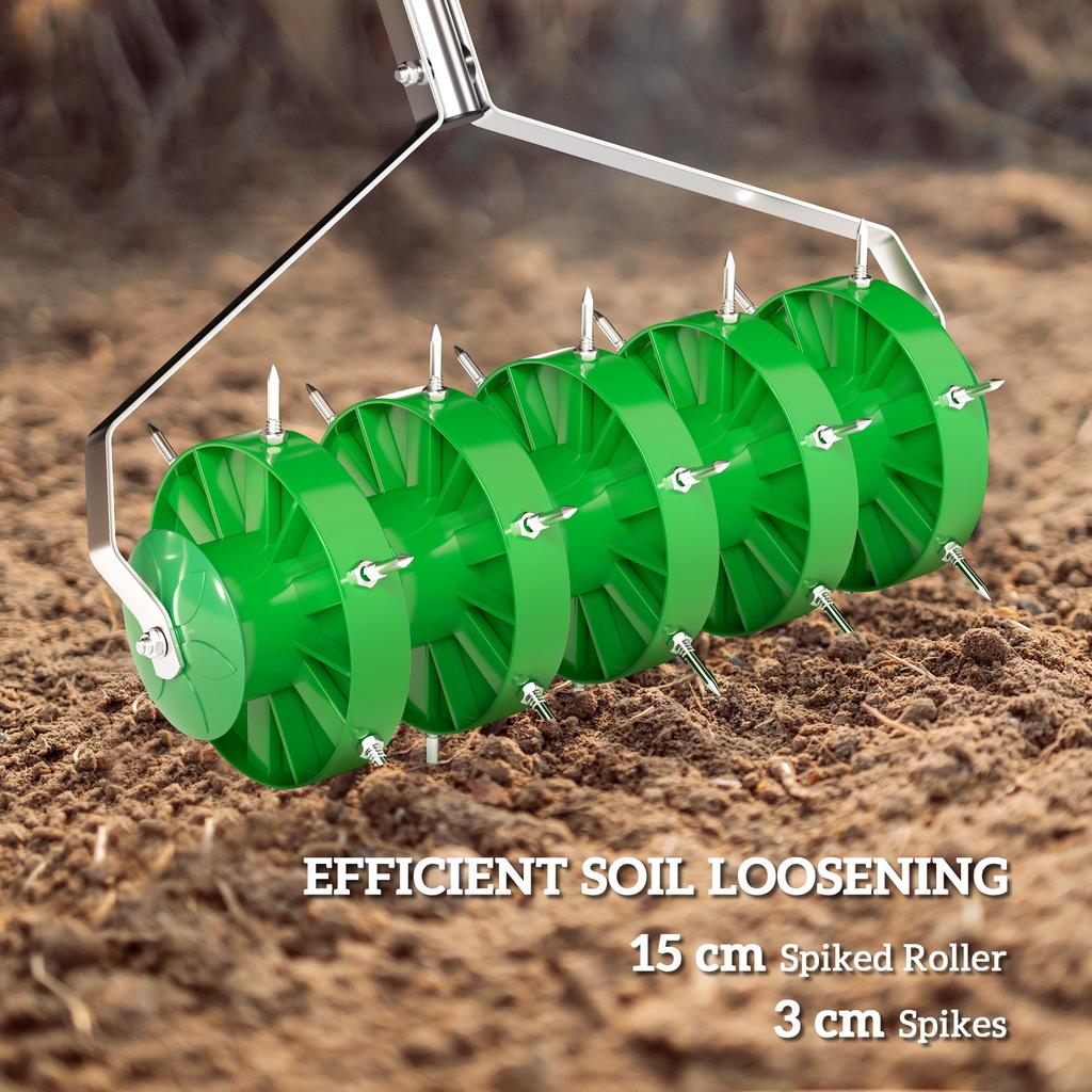 Rolling Lawn Aerator, Manual Grass Spike Roller, Heavy Duty Garden Aerator with 3 Piece Detachable Handle and T-bar Grip, Outdoor Garden Lawn Tool