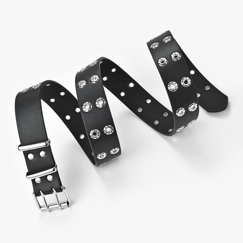 Koreanischer Punk-Gürtel aus PU-Leder mit doppelten Ösen und dekorativer Schnalle für Damen