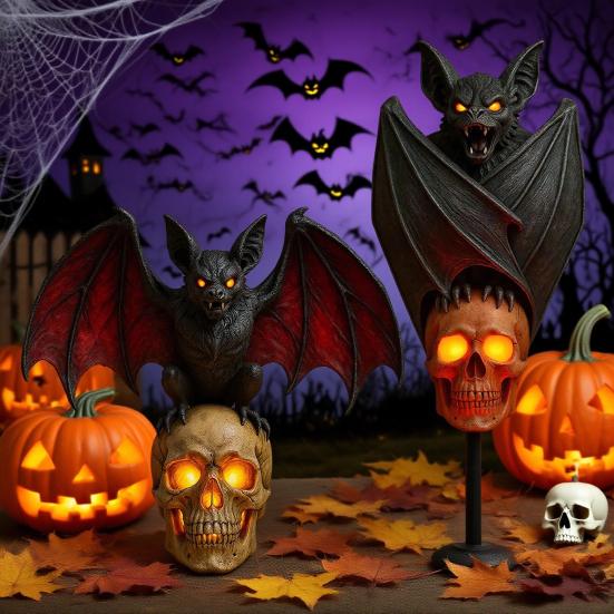 Gothic Bat Skull Wall Lamp 3D Skeleton Design Halloween Night Light Spooky Ambiance Light Horror Gift