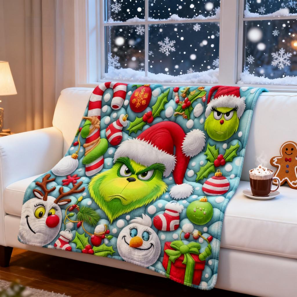 Koc z nadrukiem świątecznym Zielony flanelowy koc Odżywianie Koc na przerwę obiadową