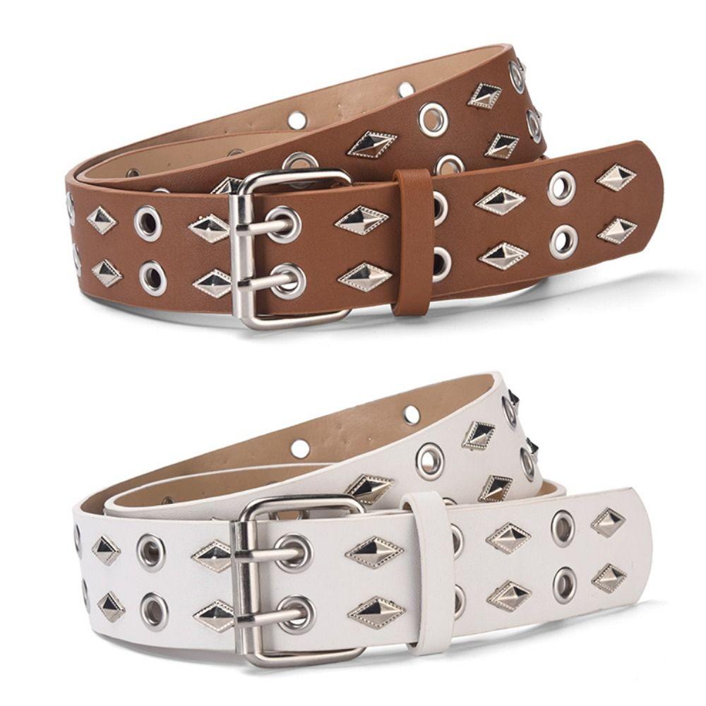 Dual Pin Buckle Rivet Belt Retro Punk Waistband Business Waist Belt  Paired with Skirts Jeans