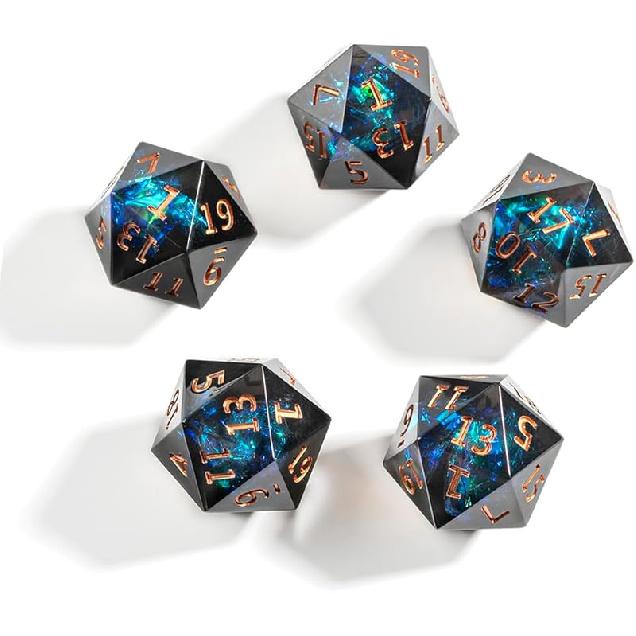 5 шт. 22 мм Смола Черно-зеленый 20-гранный Многогранный D20 Кубик Игра Кубики для RPG MTG DND Настольные Игры Black Green