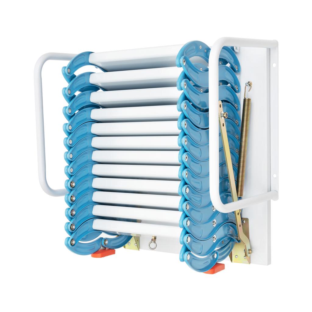 Al-Mg Alloy Folding Attic Ladder 400kg 12 Steps Wall Mounted Space Saving for Loft Garage Storage