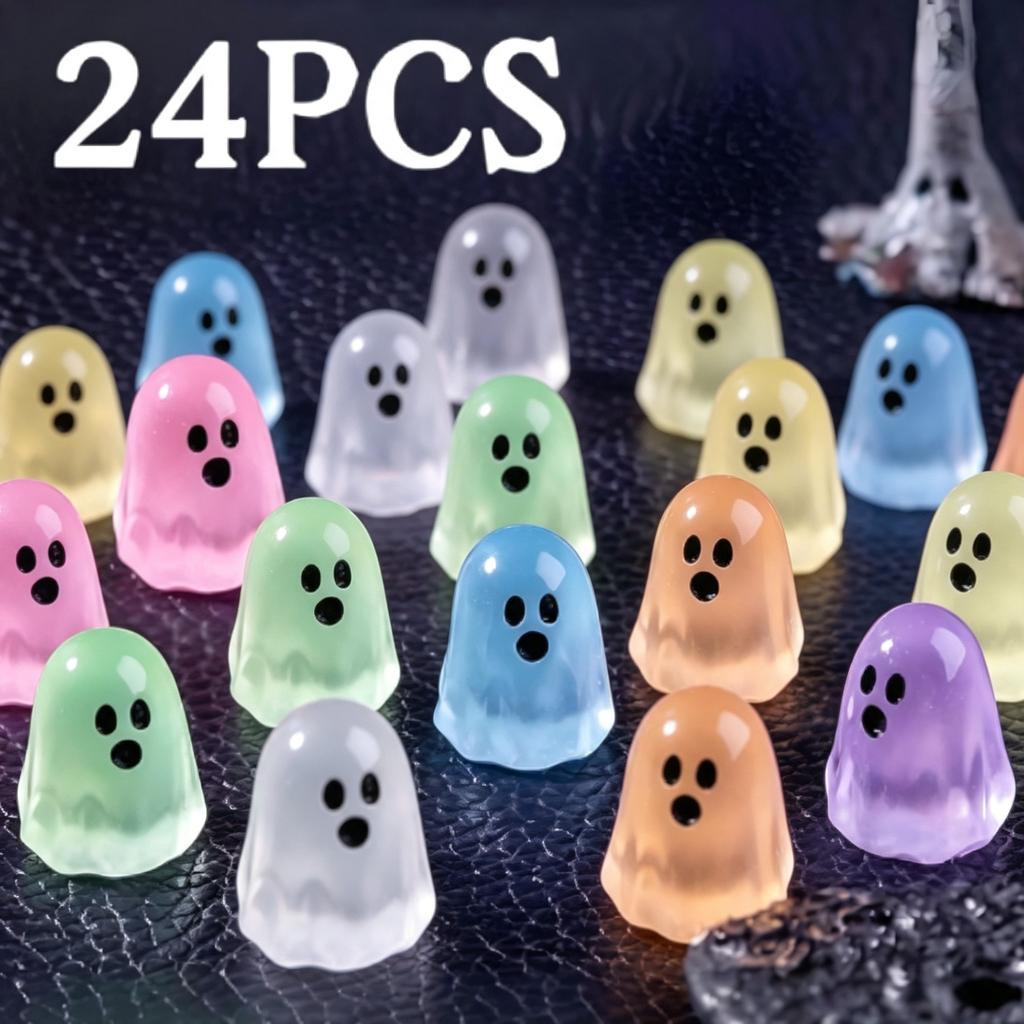 6-11pc Luminous Ghost Figures Halloween Resin Ghost Ornament Mini Micro DIY Landscape Miniatures Festival Party Home Decor Gifts