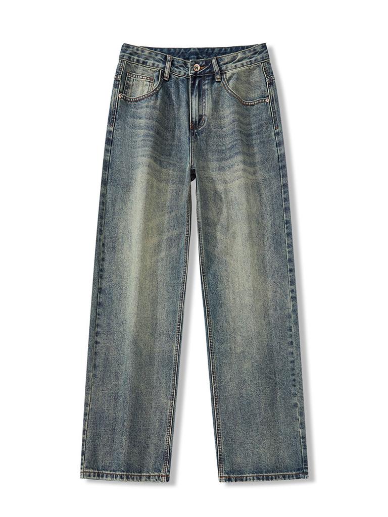 Washed Old Jeans Men's Autumn New Style Retro Loose Floor Wide-leg Straight Pants
