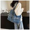 [YUNHEN] denim tote bag ladies shoulder bag English pattern handbag vintage style large capacity shoulder jeans handbag bag 2way commute Commuting to